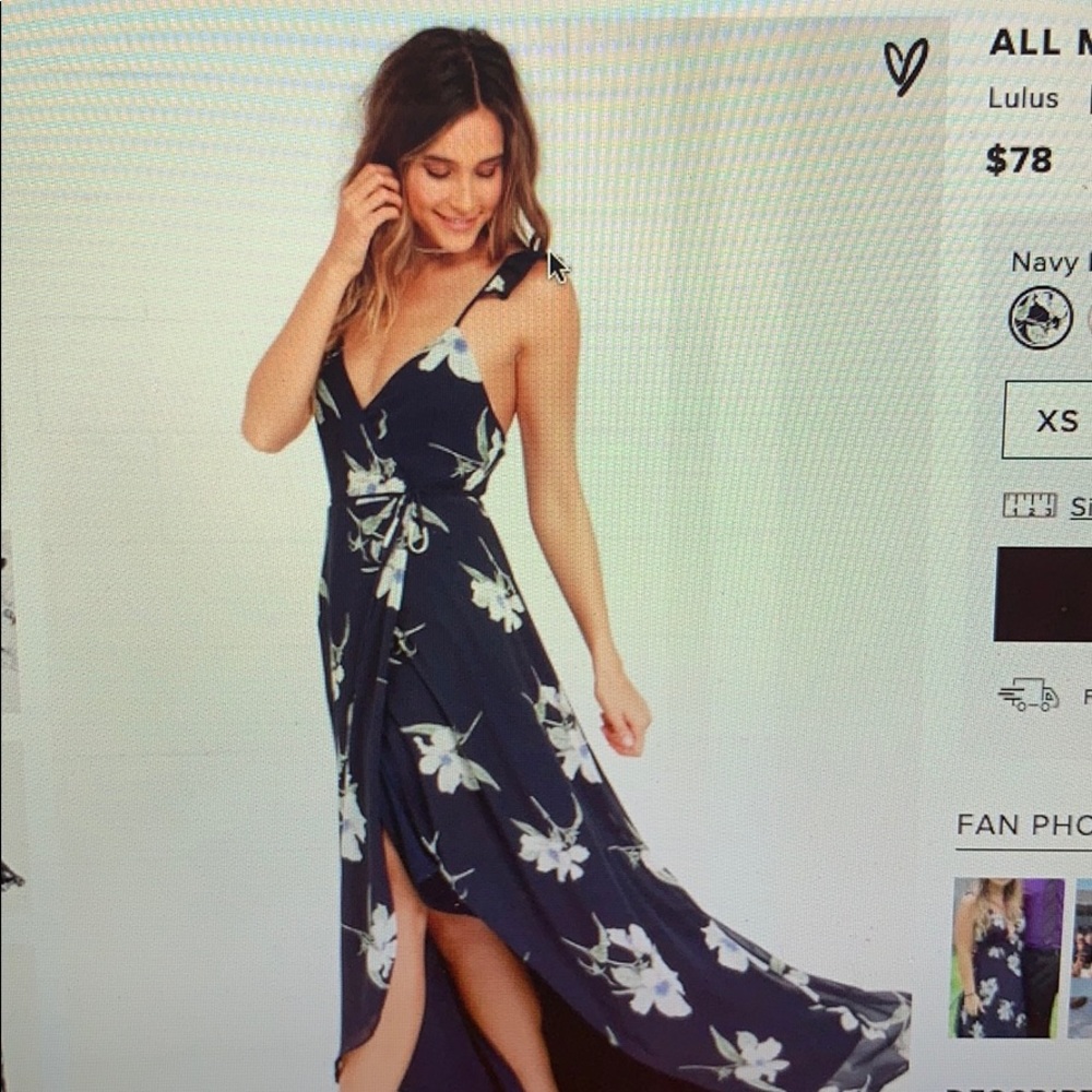 Lulus navy blue floral print high low wrap dress